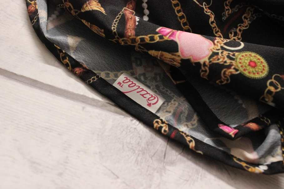 Quirky bejewel satin fabric black pearl scarf