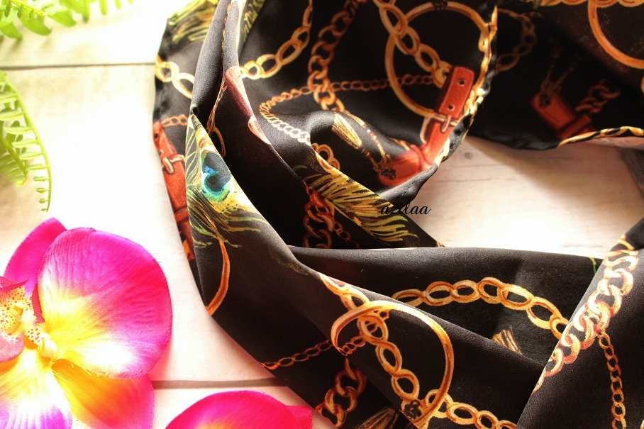 Quirky black chain feather satin scarf