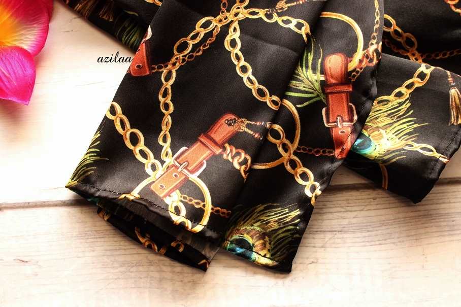 Quirky black chain feather satin scarf