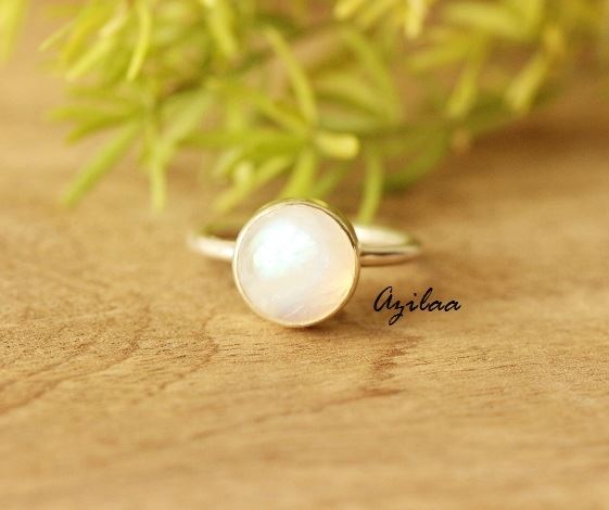 Rainbow moonstone sterling silver gemstone handmade ring