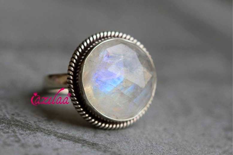 Rainbow moonstone sterling silver gemstone handmade ring
