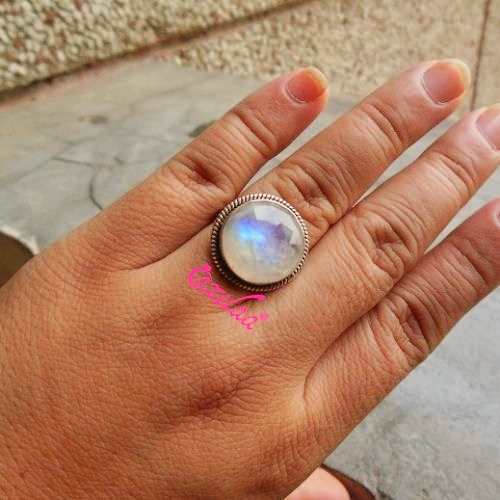 Rainbow moonstone sterling silver gemstone handmade ring