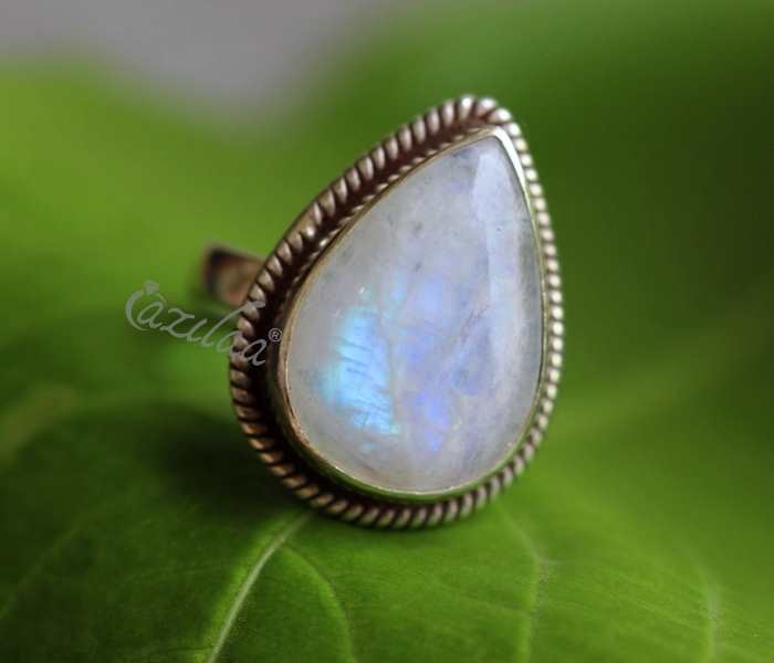 Rainbow moonstone sterling silver gemstone handmade ring