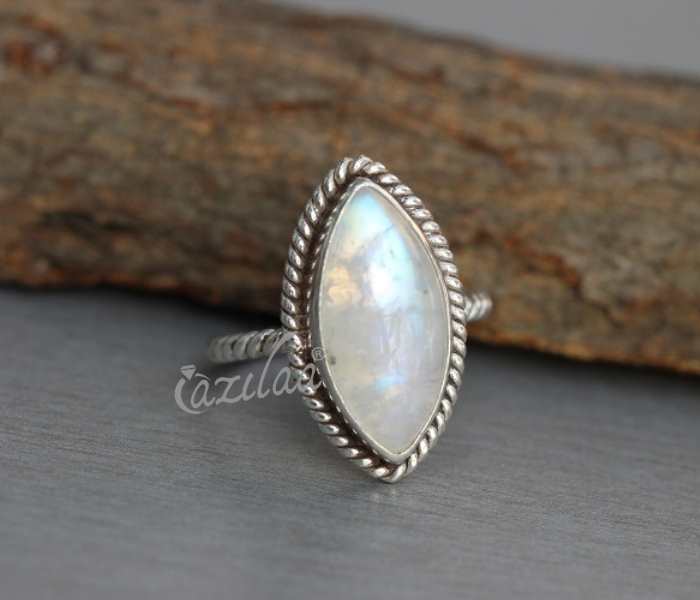 Rainbow moonstone sterling silver gemstone handmade ring