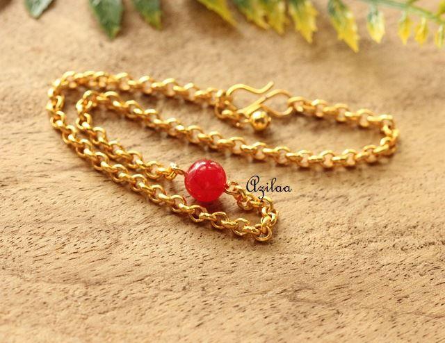Red Bead gold  plated chain handmade Anklet