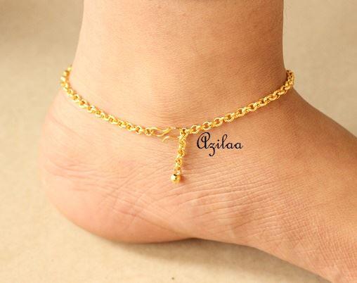 Red Bead gold  plated chain handmade Anklet