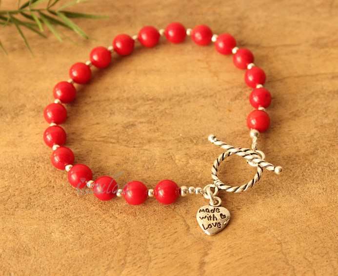 Red Coral gemstone beaded handmade bracelet