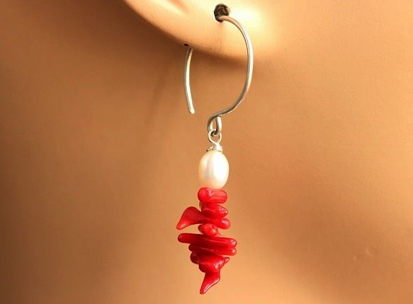 Red Coral pearl handmade sterling silver earrings