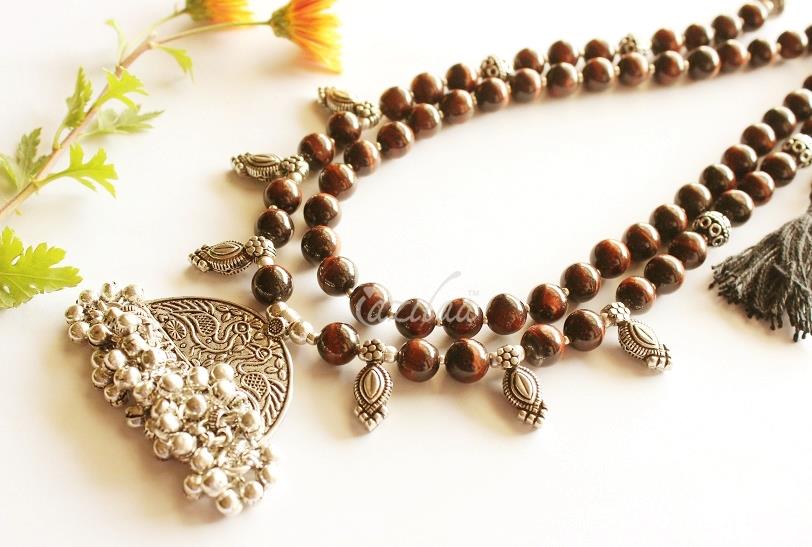 Red Tiger eye gemstone handmade Ethnic  pendant necklace