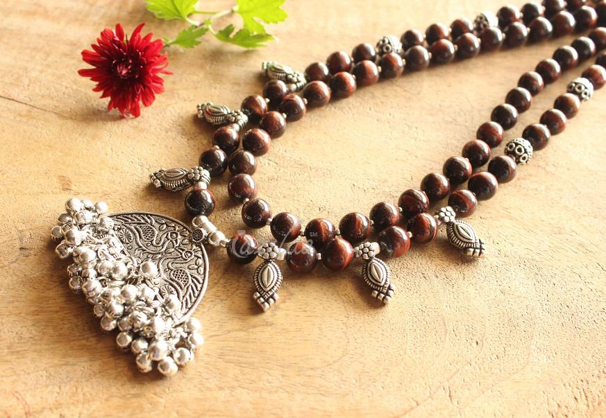 Red Tiger eye gemstone handmade Ethnic  pendant necklace