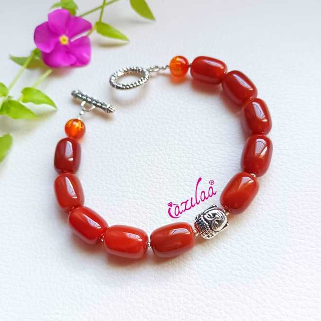 Red agate Buddha gemstone beaded Bracelet 