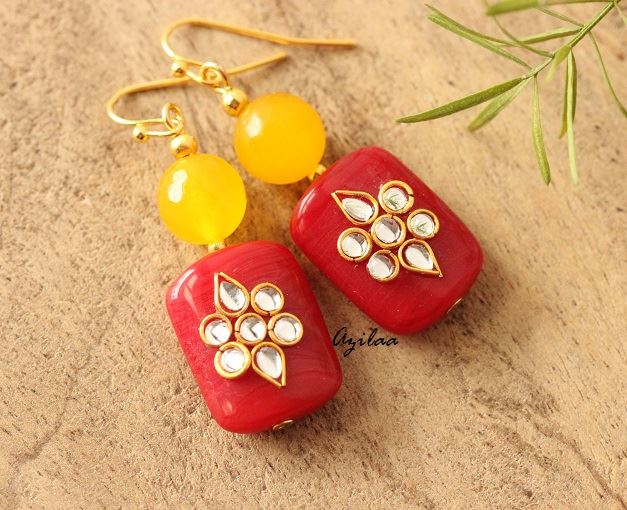 Red beaded gold plated earrings