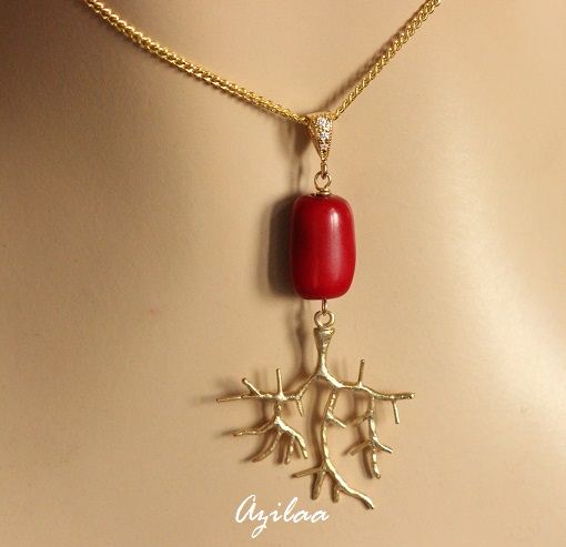 Red branch coral Pendant - Red Coral gold pendant - Red Pendant