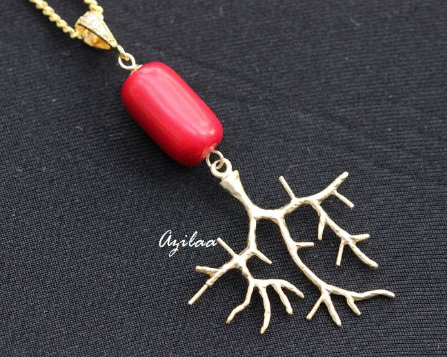 Red branch coral Pendant - Red Coral gold pendant - Red Pendant