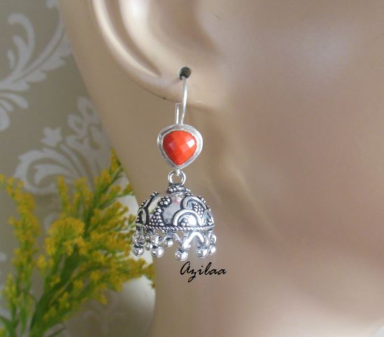Red coral ethnic sterling silver artisan earrings