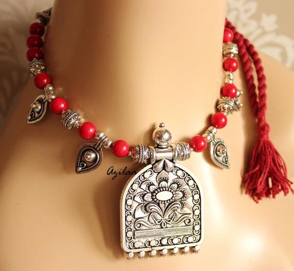 Red coral handmade Gemstone Necklace earring set