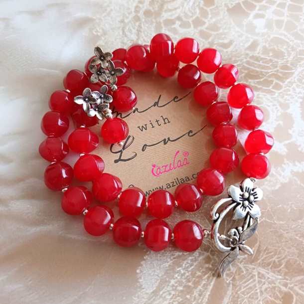 Red gemstone designer beaded  necklace set 