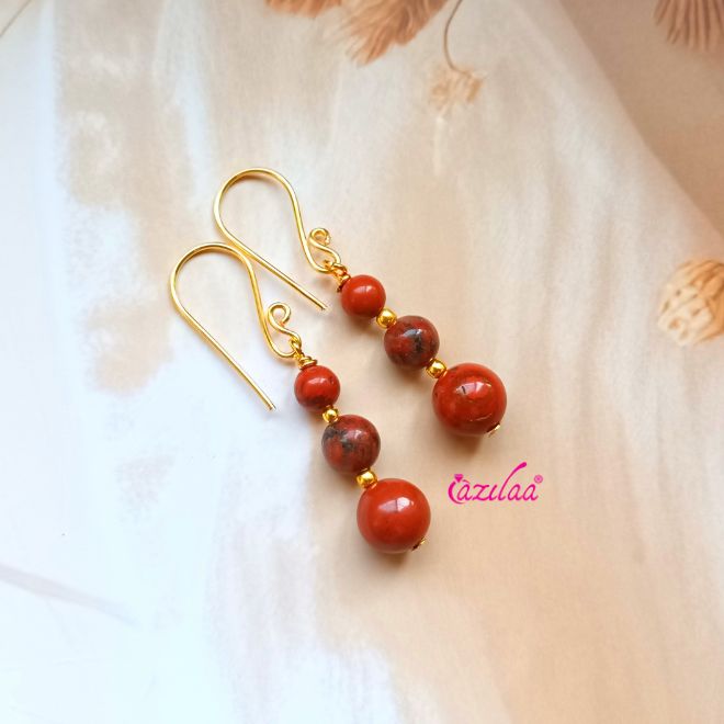 Red jasper gemstone gold plated earrings 