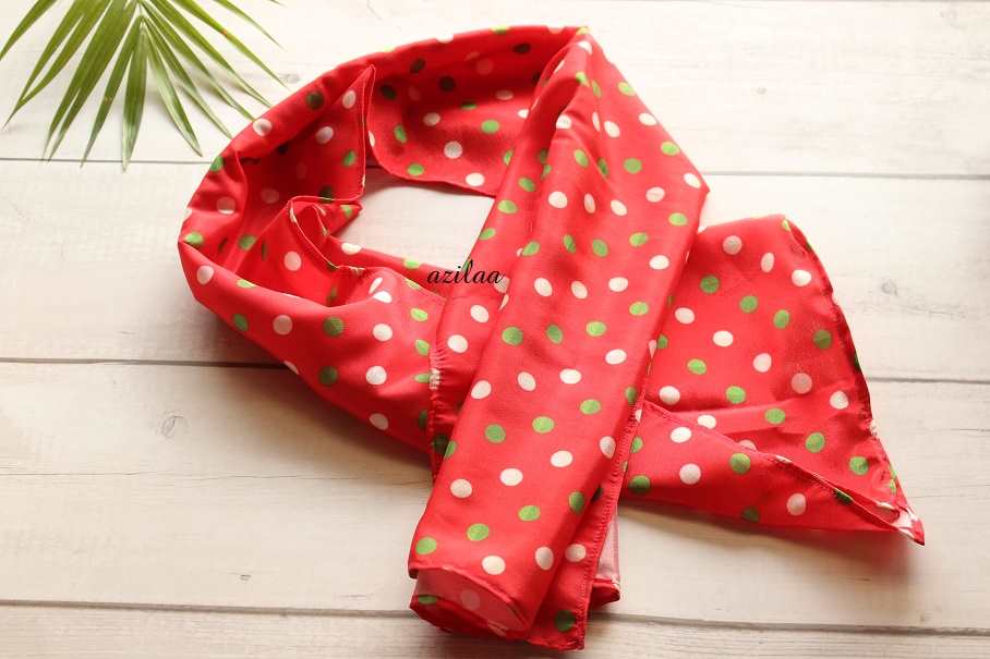 Red polka dot Crepe Silk scarf