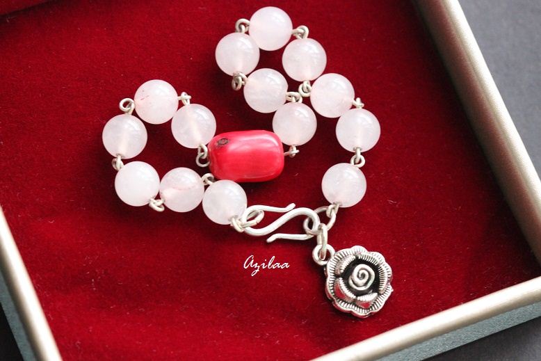 Rose quartz gemstone Sterling silver handmade silver bracelet