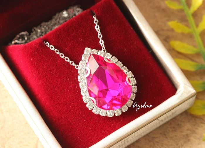 Rose Dark pink pendant Crystal CZ pendant necklace