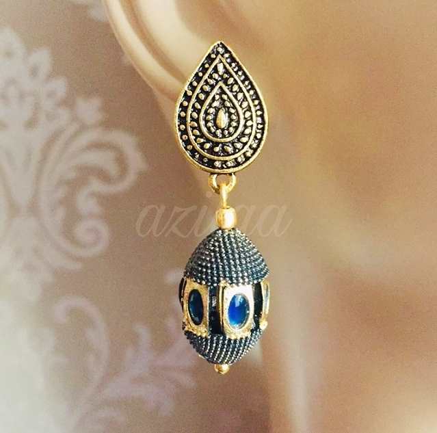 Royal Dark blue antique Gold Statement handmade necklace set