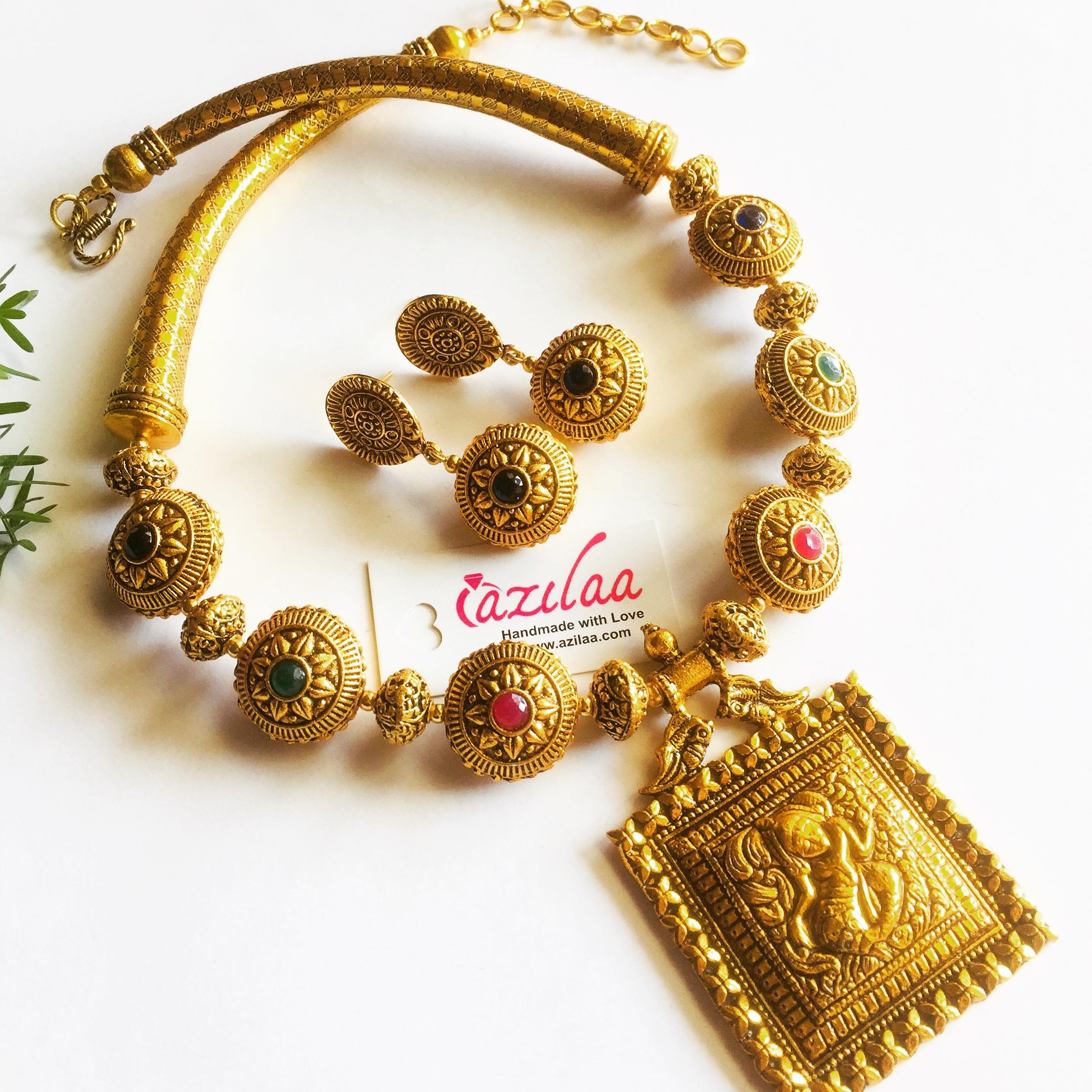 Royal Multi antique Gold Statement handmade necklace set