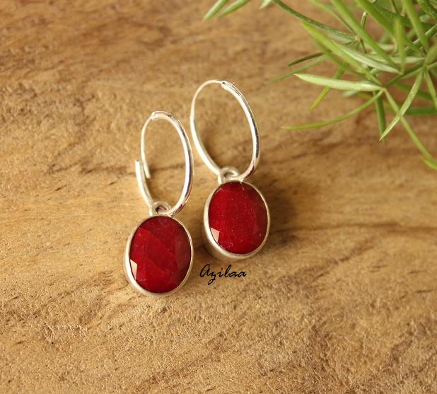 Ruby Sterling silver gemstone hoop earrings