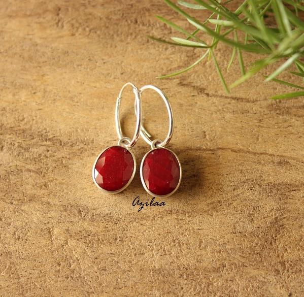 Ruby Sterling silver gemstone hoop earrings