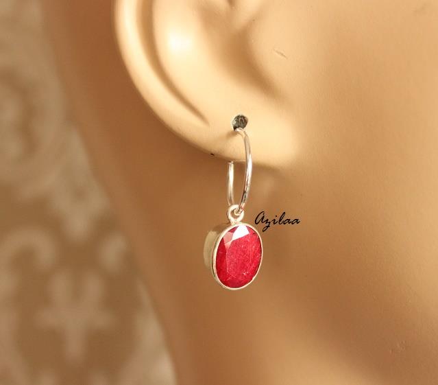 Ruby Sterling silver gemstone hoop earrings