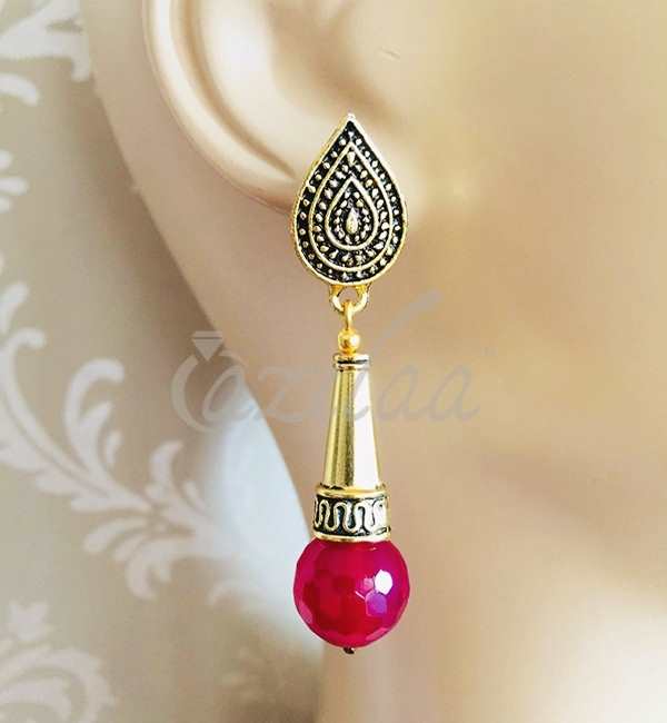 Ruby red Gold plated drop handmade earrings