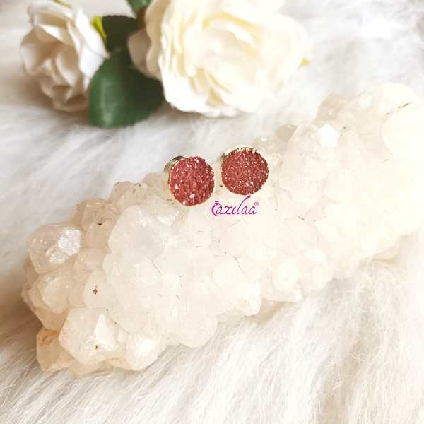 Rust color agate gemstone gold plated stud 