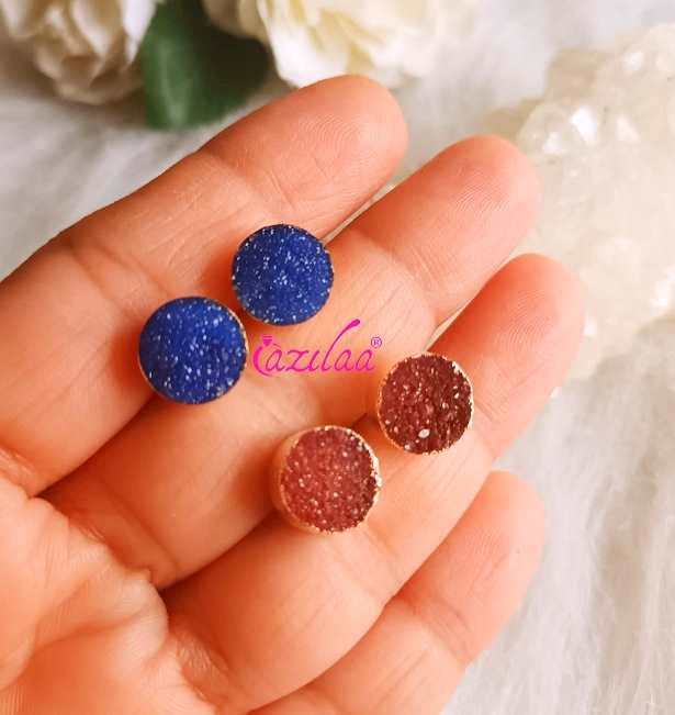 Rust color agate gemstone gold plated stud 