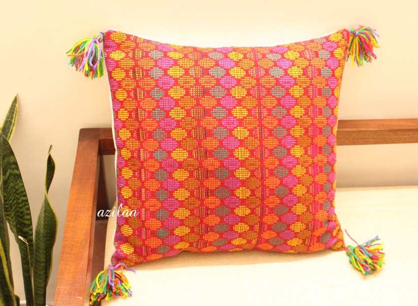 Rust geometric handloom handmade cushion cover