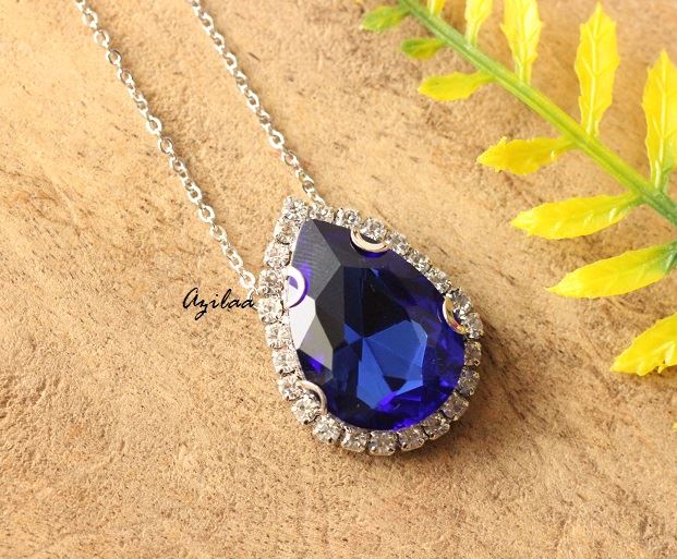 Sapphire Blue pendant Crystal CZ pendant necklace