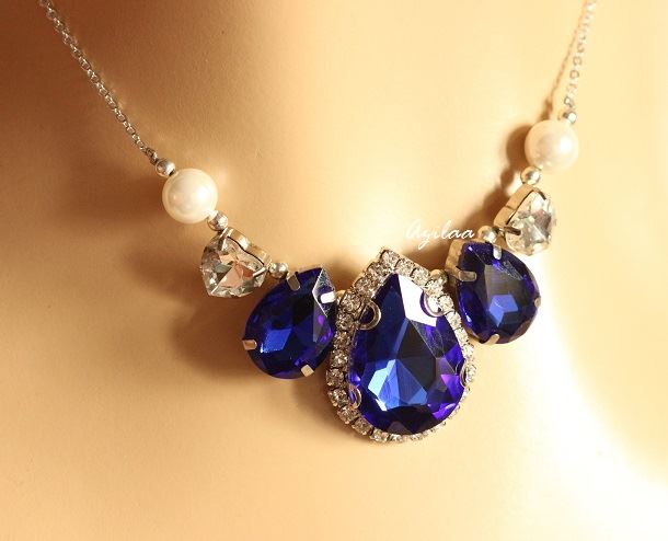Sapphire Blue pendant Crystal CZ pendant necklace