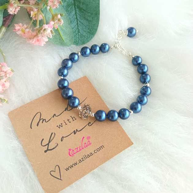 Serenity Blue pearl lotus charm bracelet 