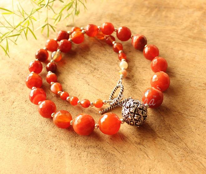 Shaded orange necklace, Agate bead necklace, Designer jewelry 