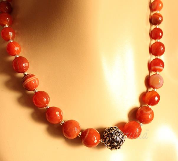 Shaded orange necklace, Agate bead necklace, Designer jewelry 