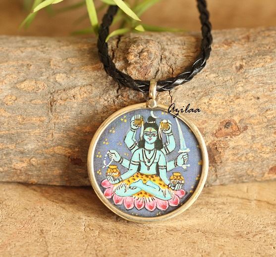 Shiva Hand painted handmade Pendant Cord necklace 