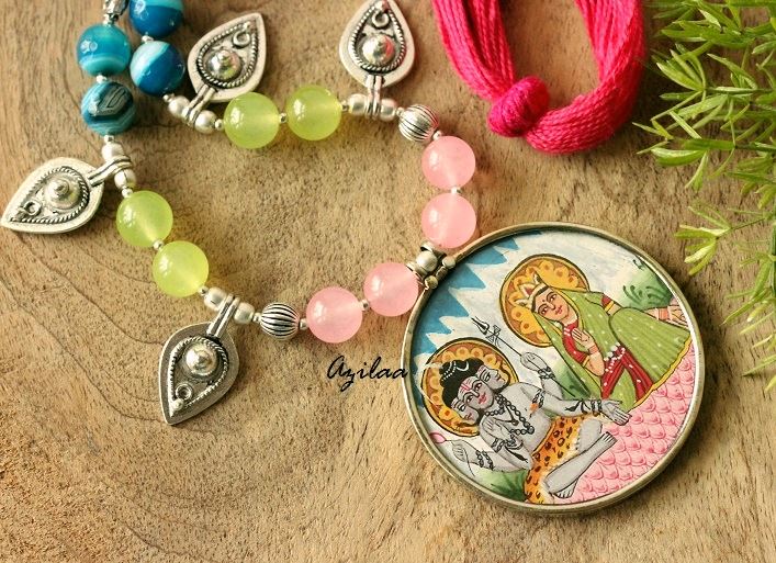 Shiva Parvati Bright colorful gemstone handmade necklace