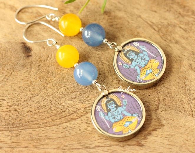 Shiva Yellow blue gemstone silver earrings