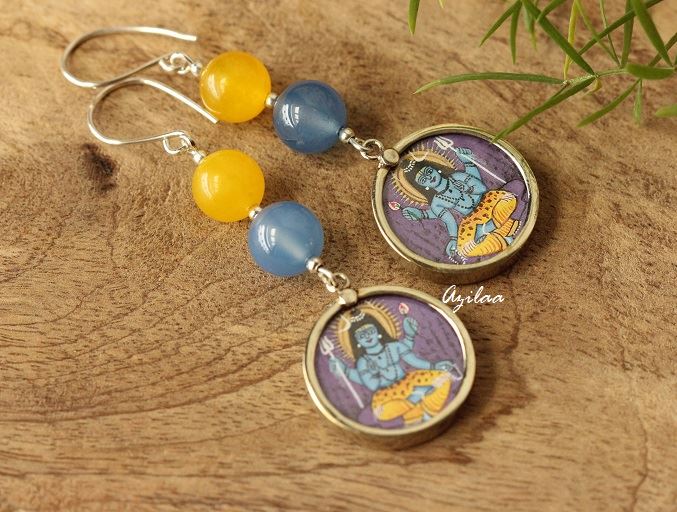 Shiva Yellow blue gemstone silver earrings