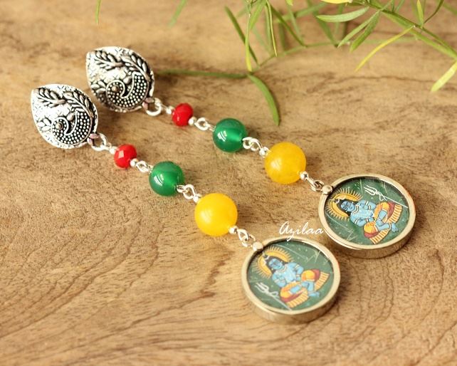 Shiva gemstone silver post earrings