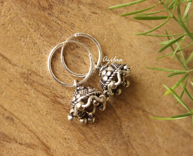 Small Jhumki Sterling silver gemstone hoop earrings
