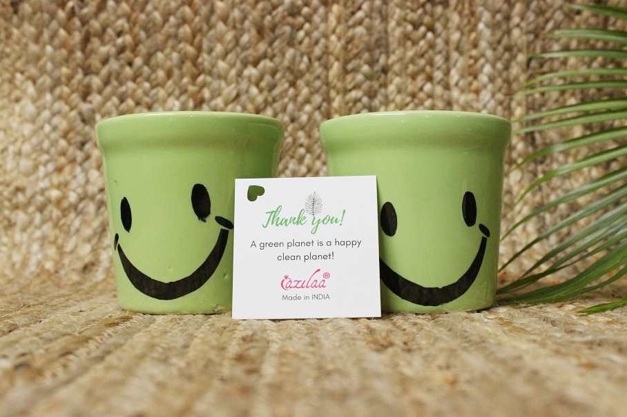  Smiling ceramic Eco friendly 2 green planters