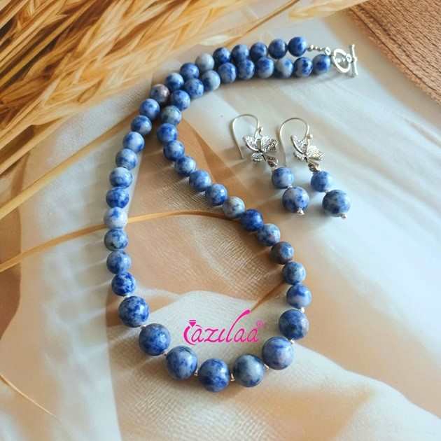 Sodalite gemstone designer beaded necklace set 
