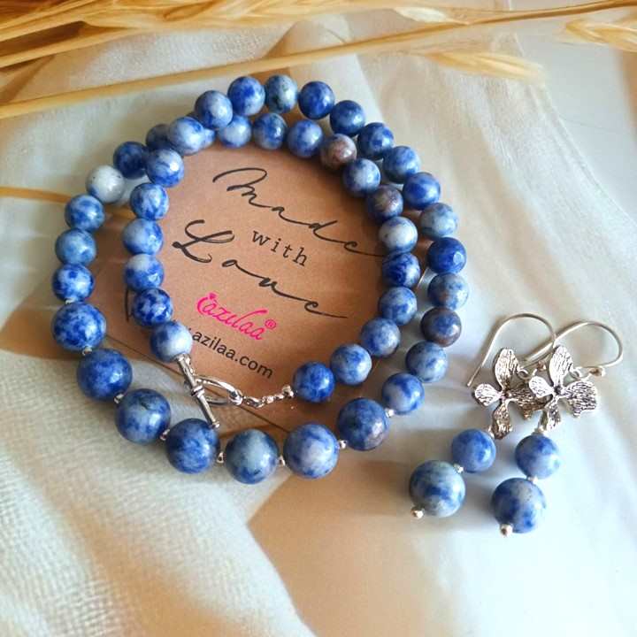 Sodalite gemstone designer beaded necklace set 