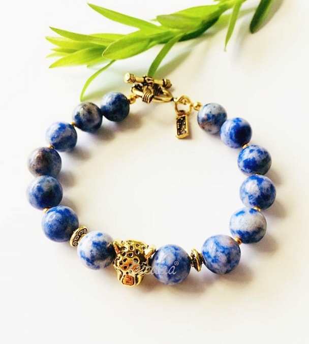  Sodalite panther healing gemstone beaded men Bracelet