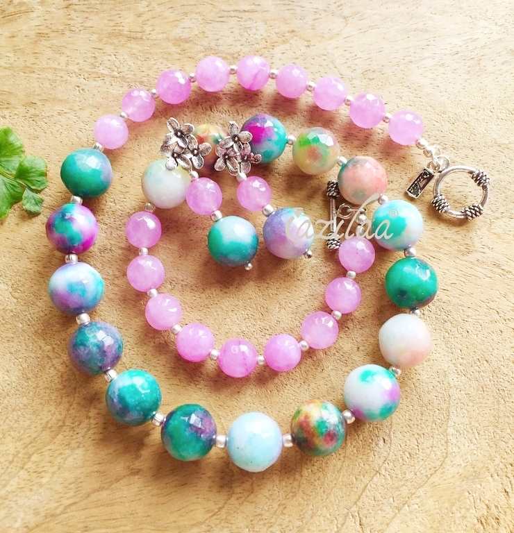 Soft lavender green gemstone handmade necklace set